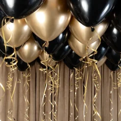 Ballongtak Kit Sort og Gull, 30 ballonger og bånd