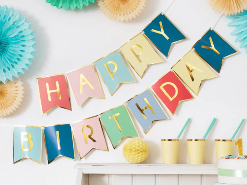 Banner Happy Birthday Multi, 175 x 15 cm