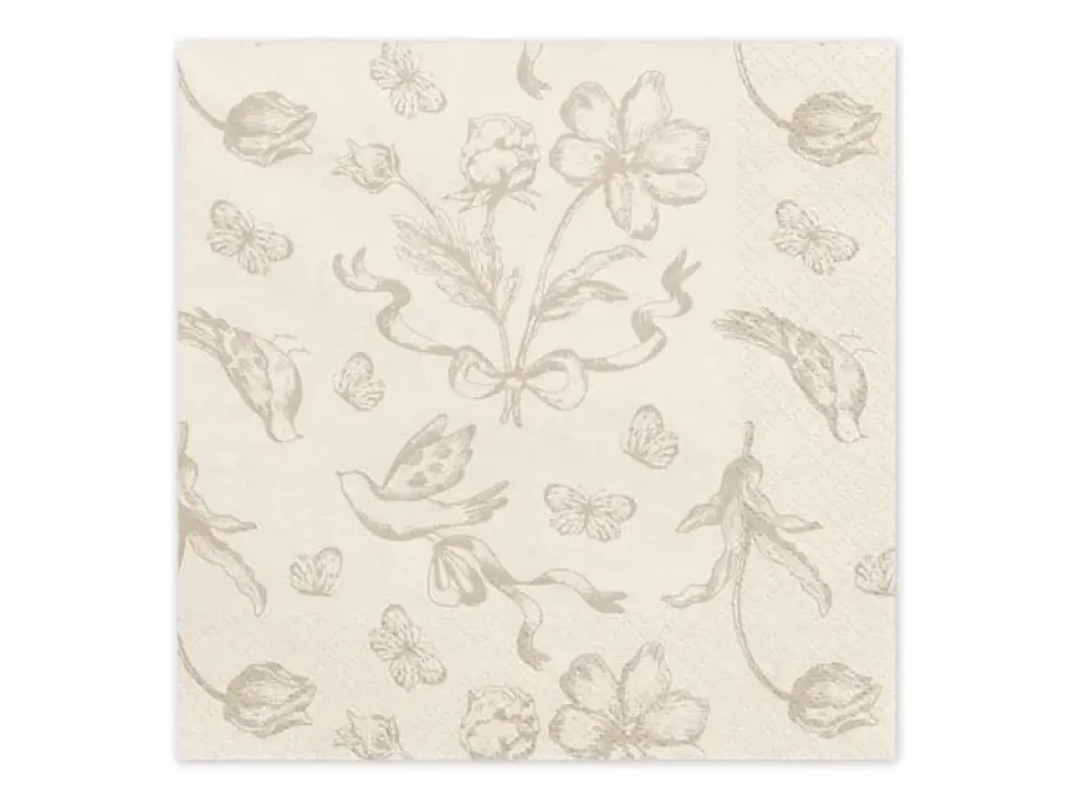 Beige blomster servietter, 12 stk.