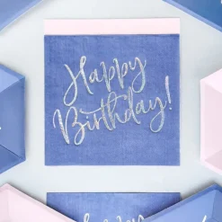 Blå Happy Birthday servietter, 20 stk