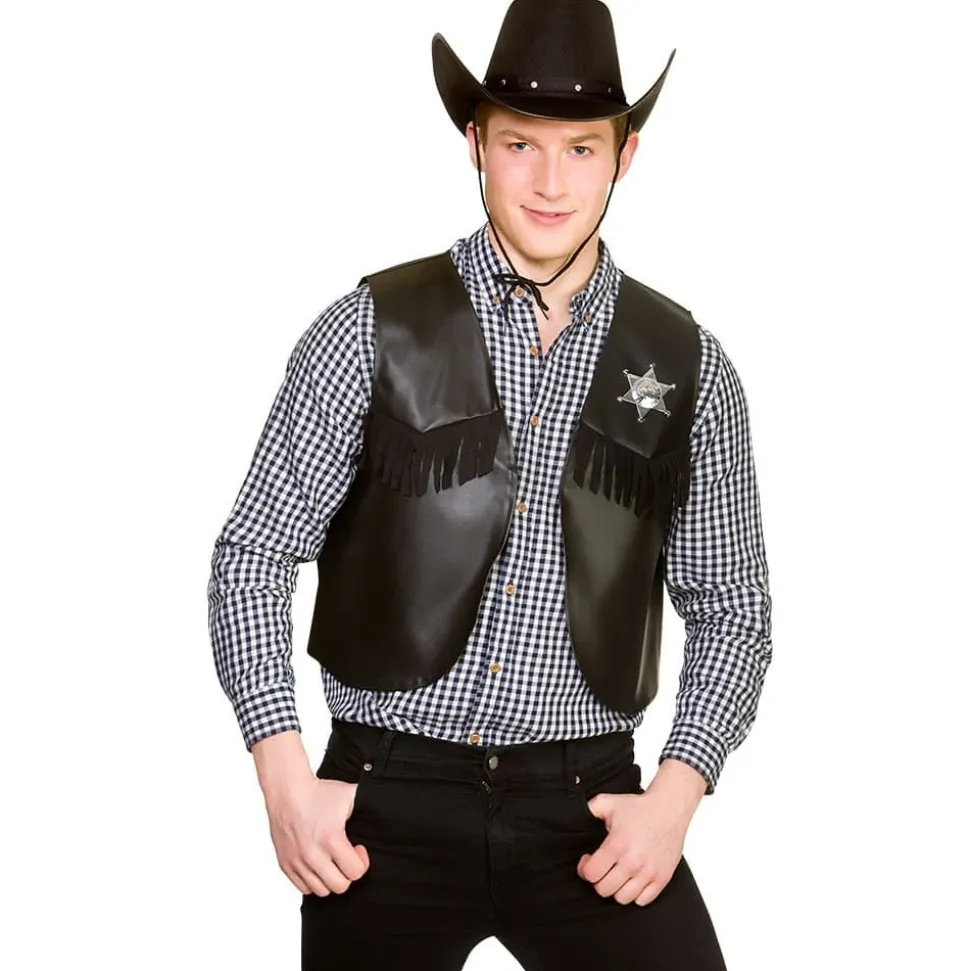 Cowboyvest m/stjerne Sort