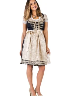 Dirndl Amelie Blå & Kremhvit