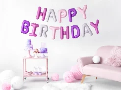 Folieballong Banner, Happy Birthday, Rosatoner