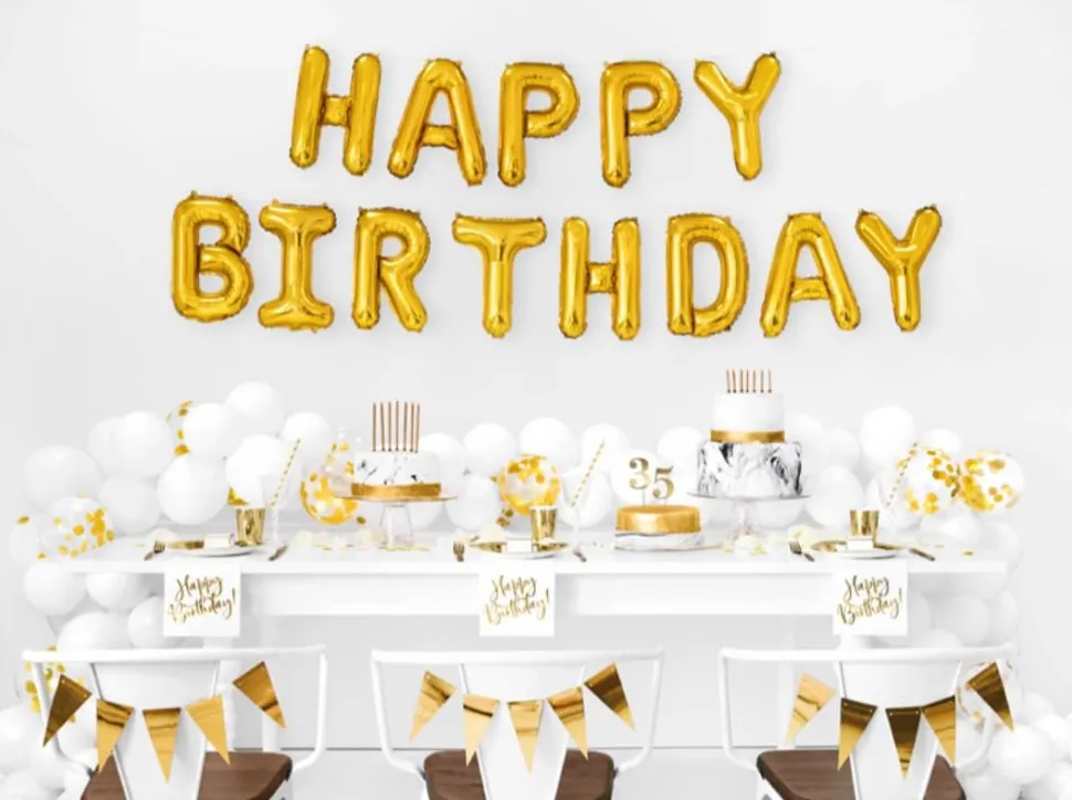 Folieballong Banner, Happy Birthday, Gull
