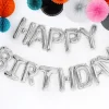 Folieballong Banner, Happy Birthday, Sølv