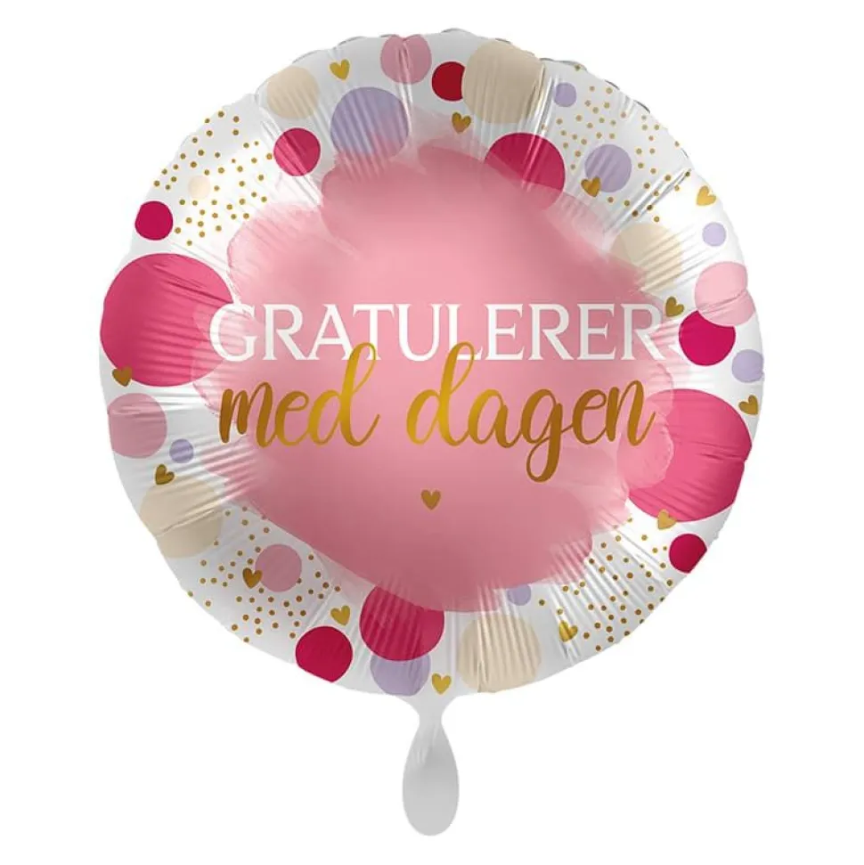 Folieballong Standard Gratulerer med Dagen, Rosa Prikker