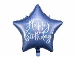 Folieballong Standard, Stjerne Blå Happy Birthday