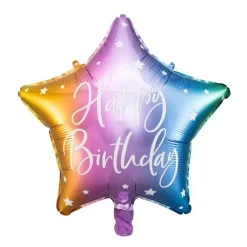 Folieballong Standard, Stjerne Regnbue Happy Birthday