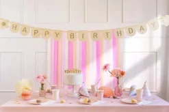 Girlander i Stoff Happy Birthday Rosa, 3 m