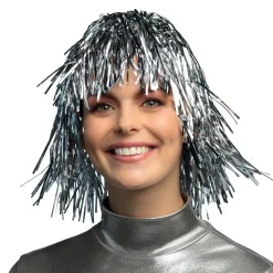 Glitterparykk sølv
