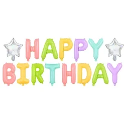 Happy Birthday Ballonger Banner Pastelmix