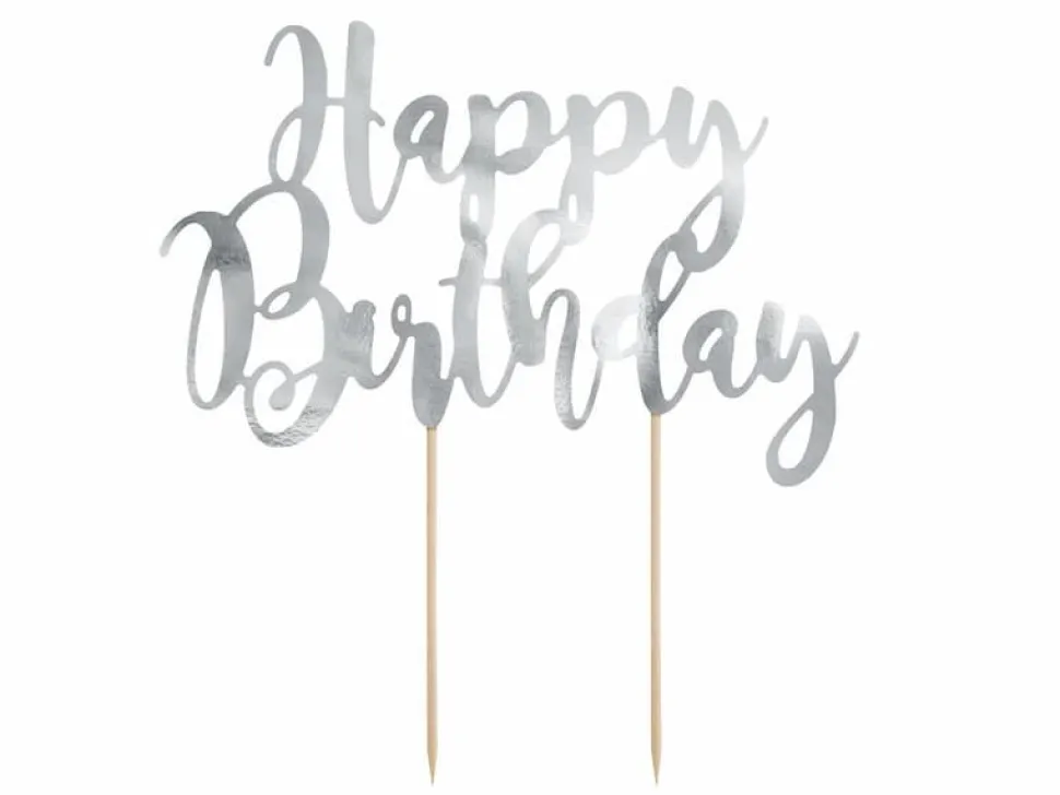 Happy Birthday Kaketopper Sølv