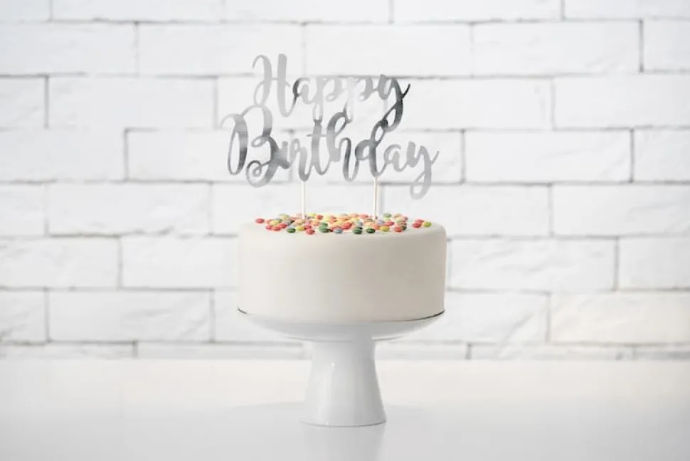 Happy Birthday Kaketopper Sølv