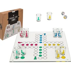 Ludo Drikkespill i glass m/16 glass, 2 terninger, spillbrett