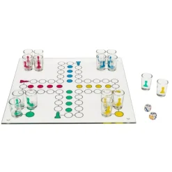 Ludo Drikkespill i glass m/16 glass, 2 terninger, spillbrett