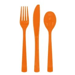Oransje Gjenbrukbart Plastbestikk, 18 stk.