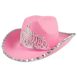 Rosa Cowboyhatt med tiara og paljetter