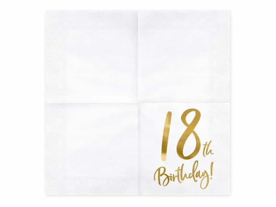 Servietter, 18th Birthday, Hvit & Gull