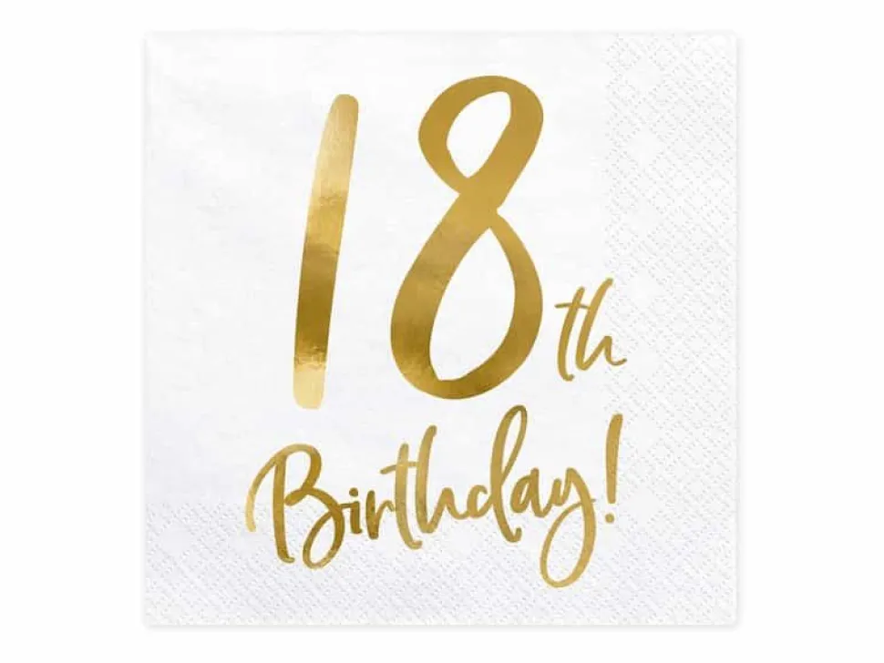 Servietter, 18th Birthday, Hvit & Gull
