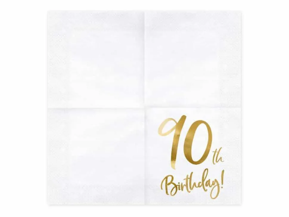 Servietter, 90th Birthday, Hvit & Gull