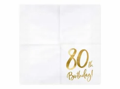 Servietter, 80th Birthday, Hvit & Gull