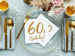 Servietter, 60th Birthday, Hvit & Gull