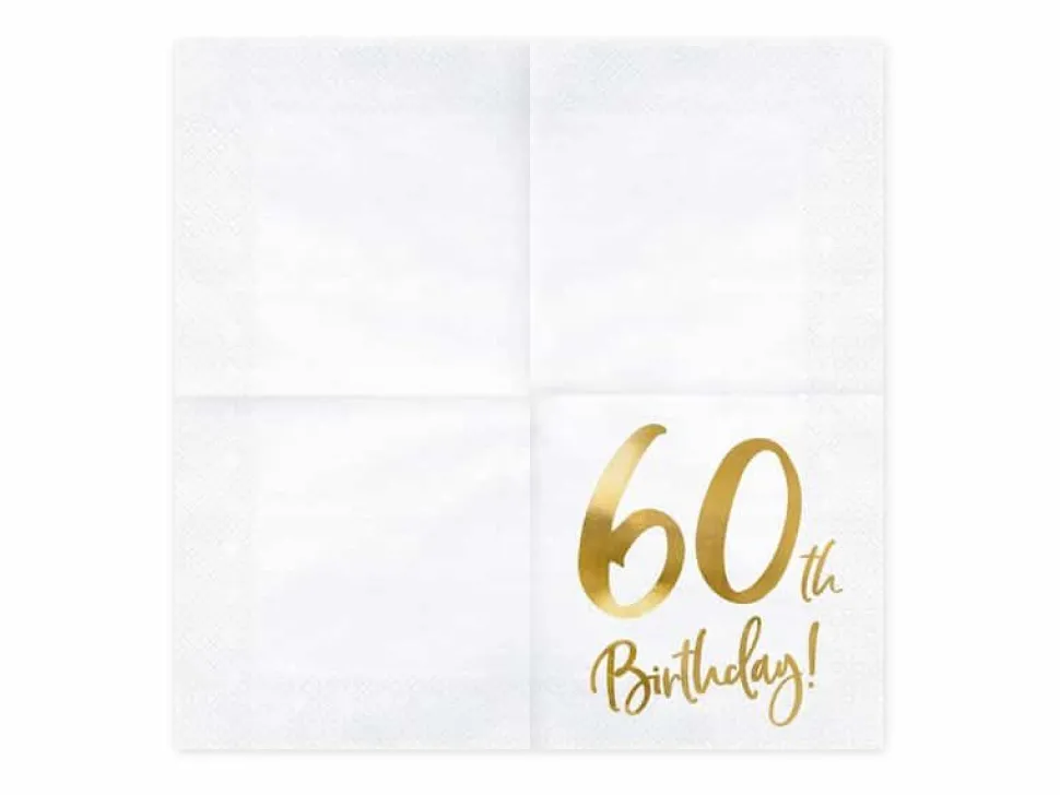 Servietter, 60th Birthday, Hvit & Gull