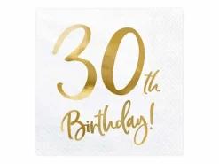 Servietter, 30th Birthday, Hvit & Gull