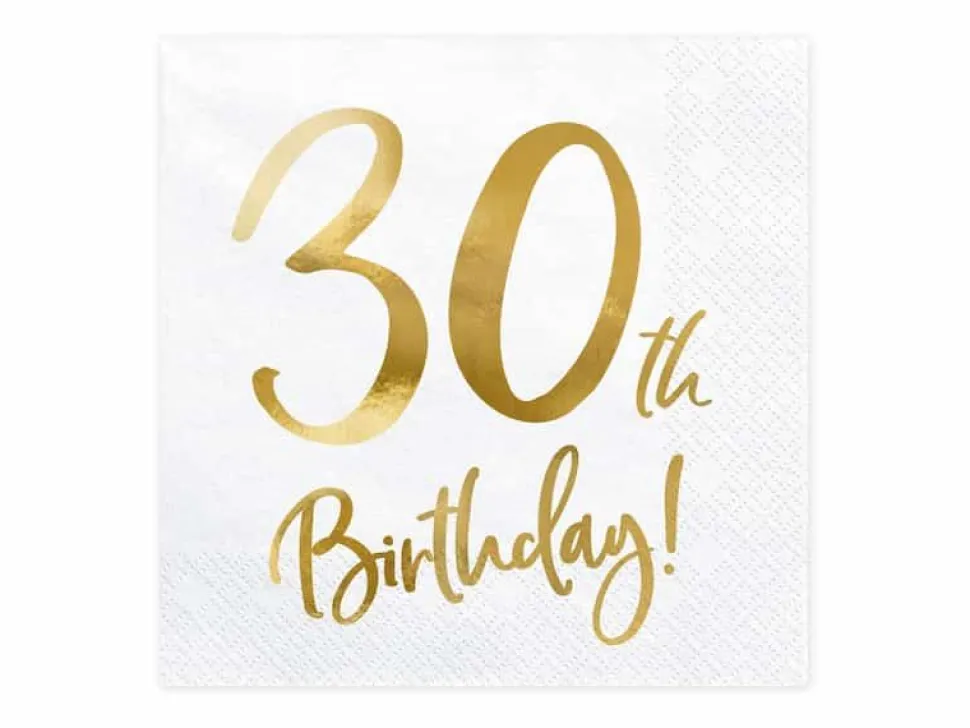 Servietter, 30th Birthday, Hvit & Gull
