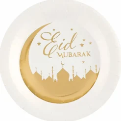 Tallerkener Eid Mubarak Gull og Hvit, 10 stk